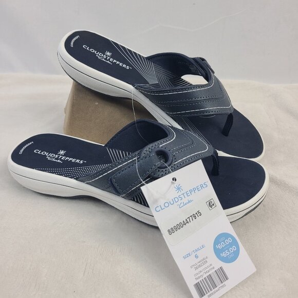 Clarks Shoes - NEW Clarks Cloudsteppers Women's Navy Marine Thong Sandals Size 6 Cushioned Sole